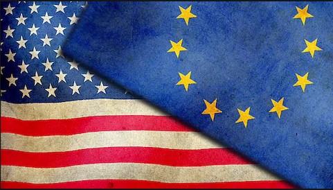 The flags of the USA and the EU