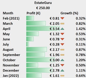 EstateGuru reports gains of 1.61 euro for the month of January, for an increase of 0.64 percent